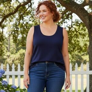 Talbots NWT Womens Luxe Sleeveless Top Cotton Cashmere Soft Cottagecore Blue 3X